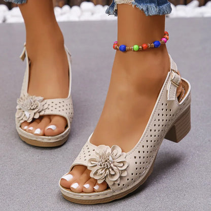 Sandalias Tacón Premium Flor